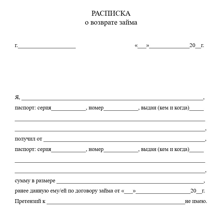 расписка о возврате долга образец