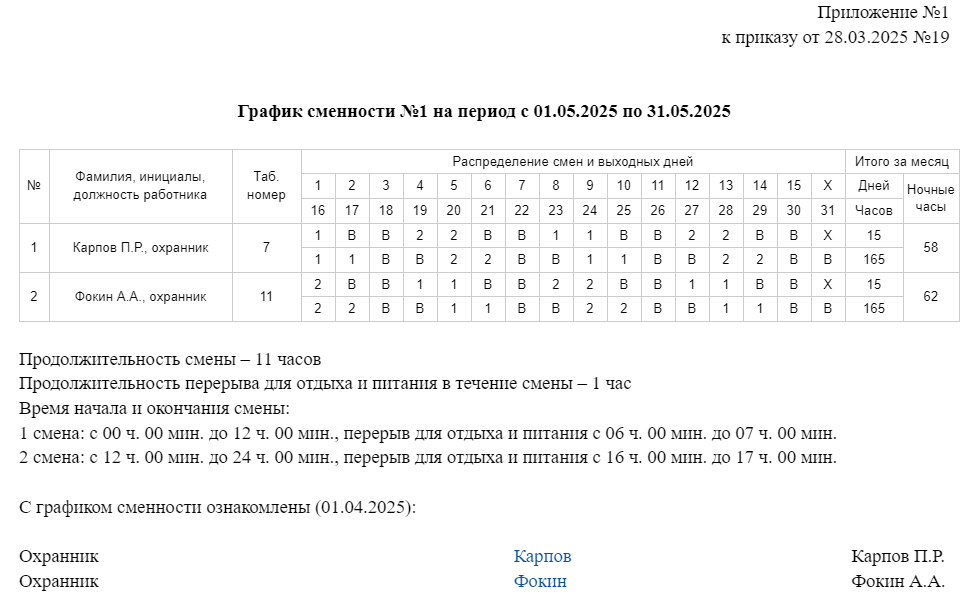 график сменности образец